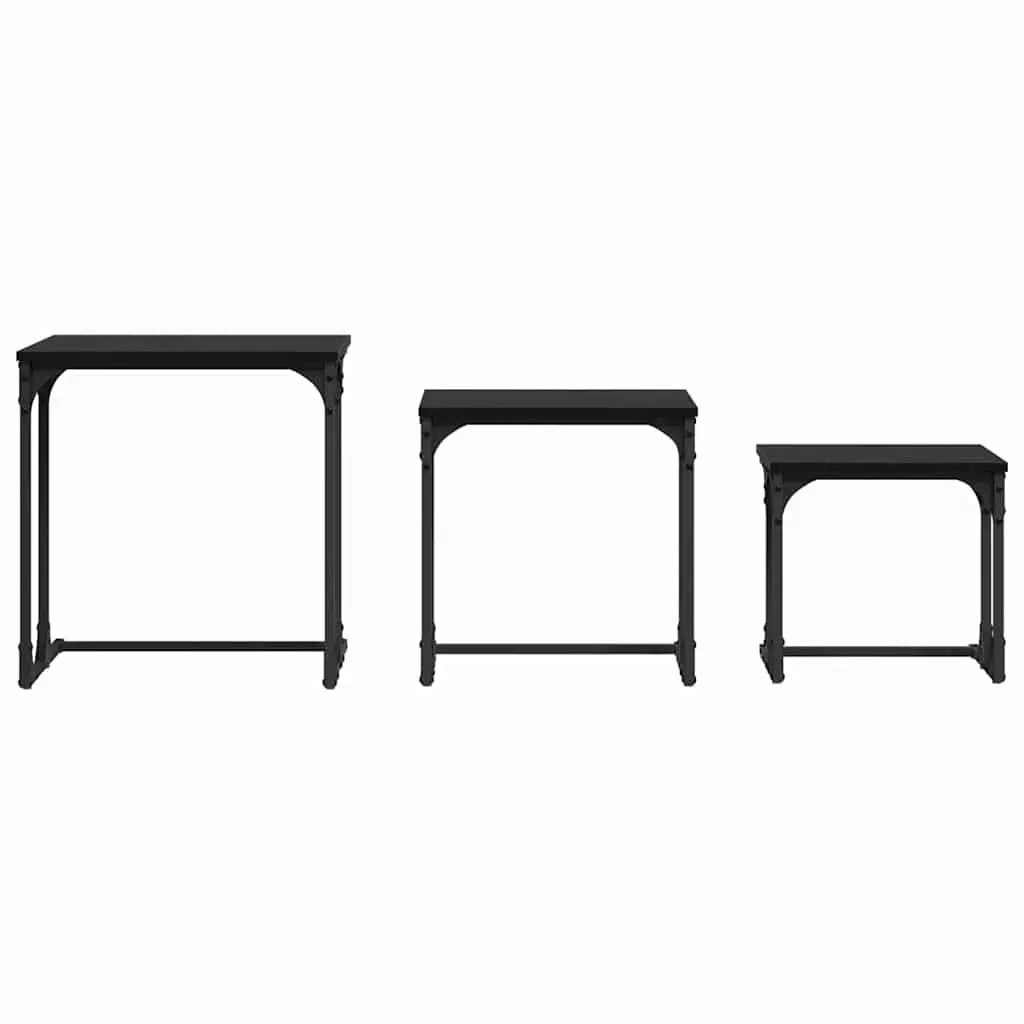 Nesting Coffee Table Industrial Black 3 Piece Engineered Wood Steel