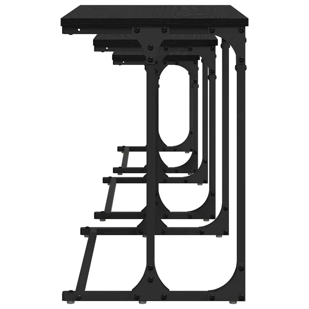 Nesting Coffee Table Industrial Black 3 Piece Engineered Wood Steel