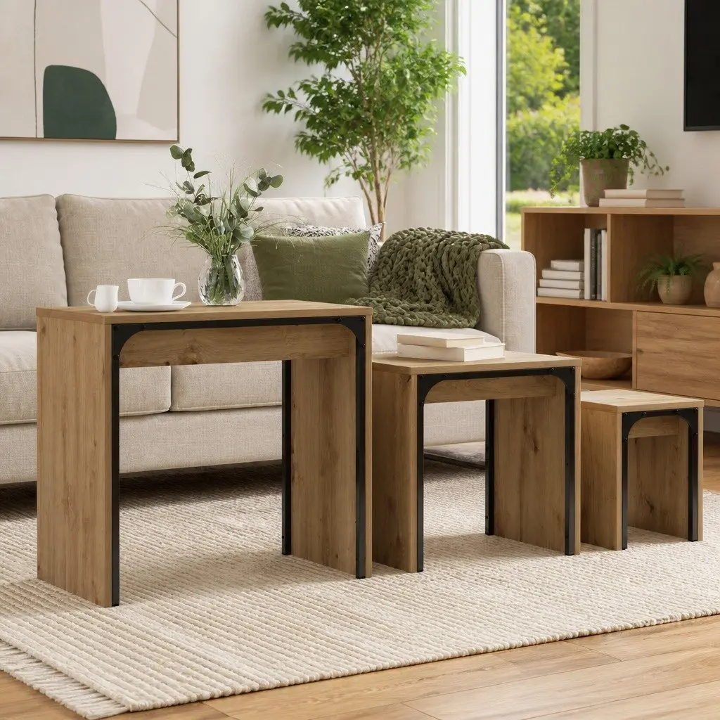Nesting Coffee Table Set of 3 in Brown