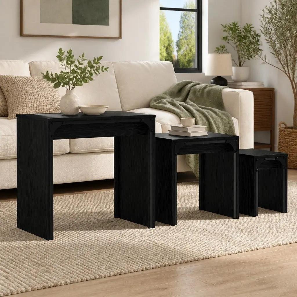 3-Piece Black Oak Nesting Coffee Table Set