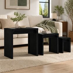 3-Piece Black Oak Nesting Coffee Table Set