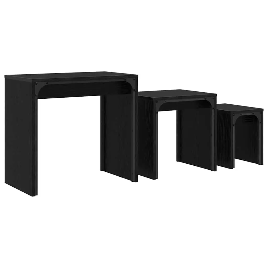 3-Piece Black Oak Nesting Coffee Table Set