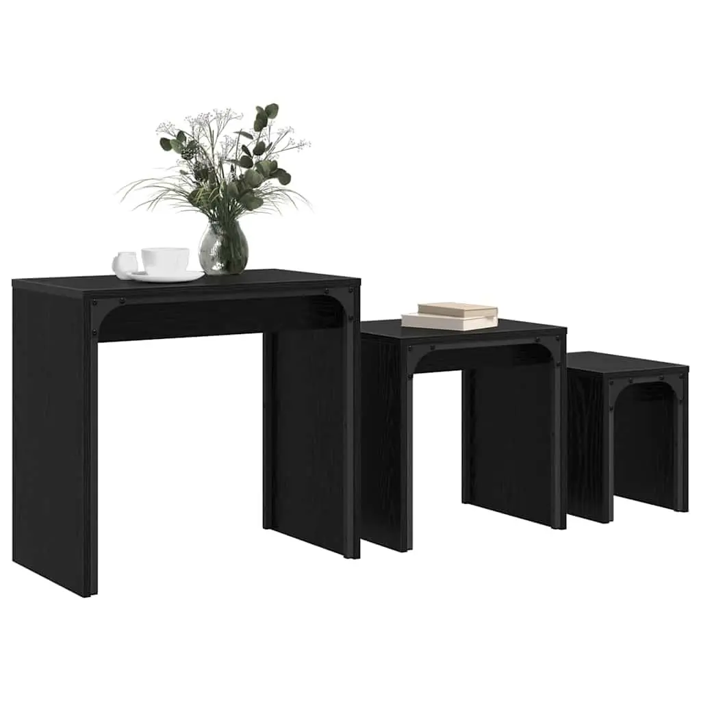 3-Piece Black Oak Nesting Coffee Table Set