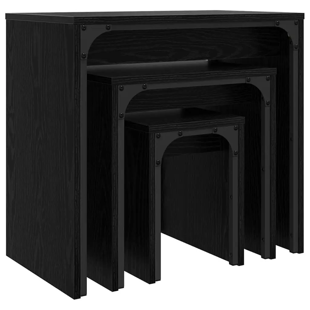 3-Piece Black Oak Nesting Coffee Table Set