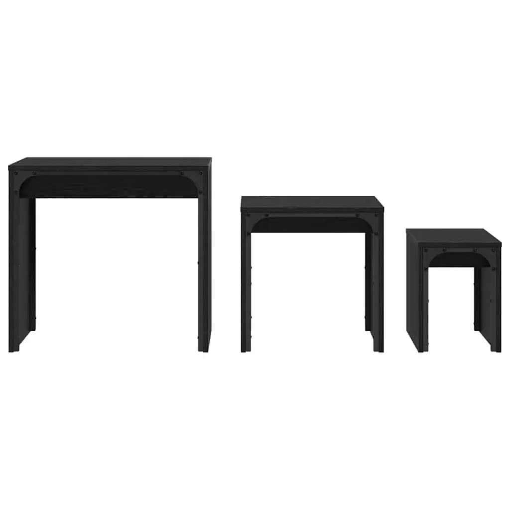 3-Piece Black Oak Nesting Coffee Table Set