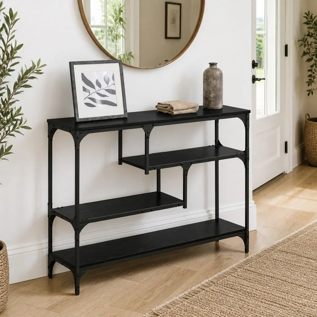 Narrow Black Console Table for Entryways and Living Rooms