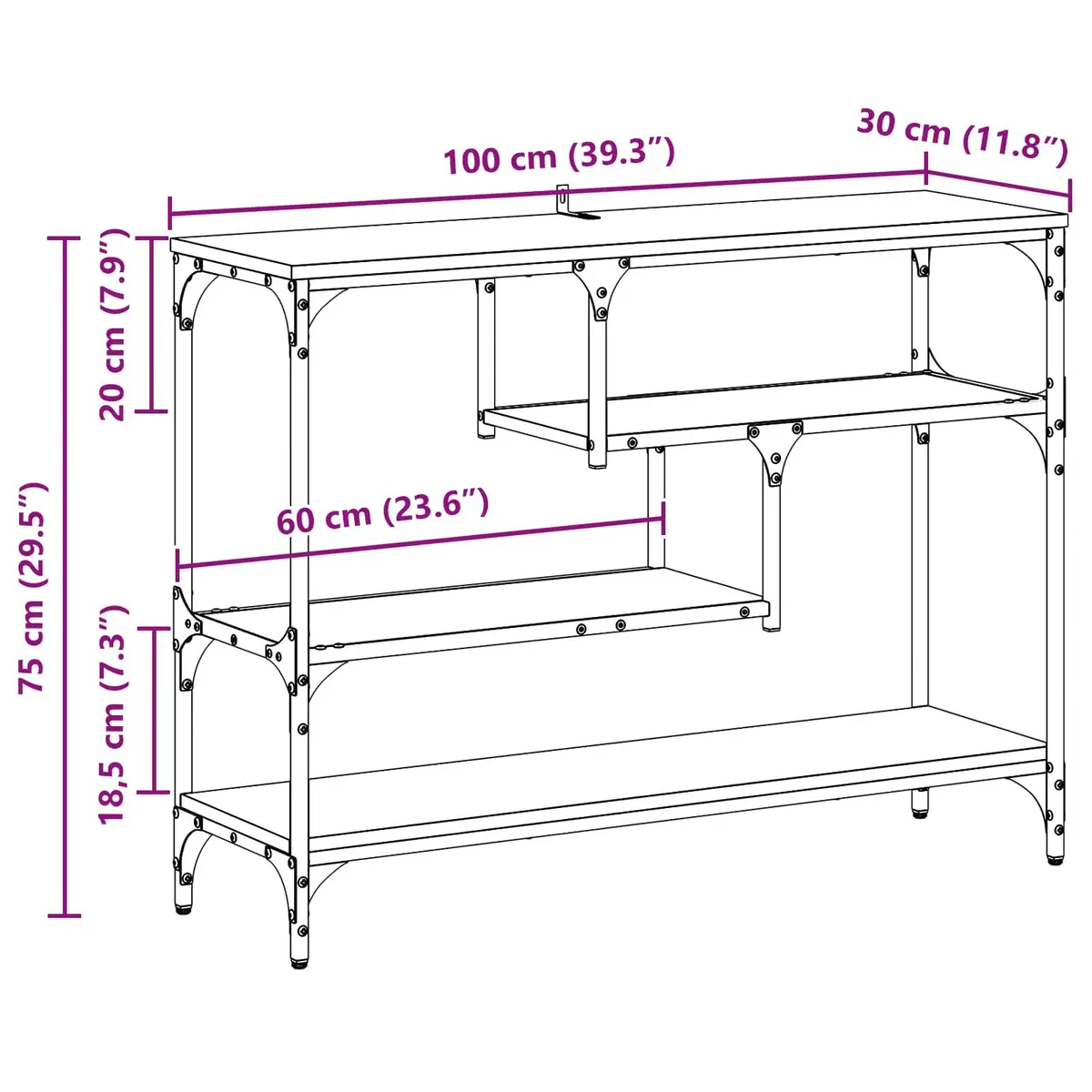 Console Table Industrial Style Narrow Black Engineered Wood Steel