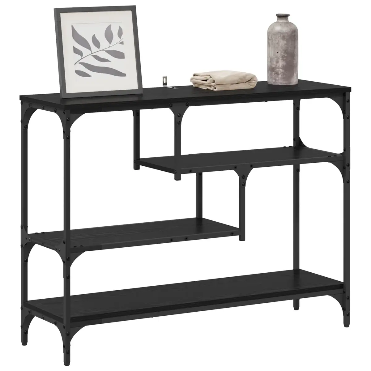 Console Table Industrial Style Narrow Black Engineered Wood Steel