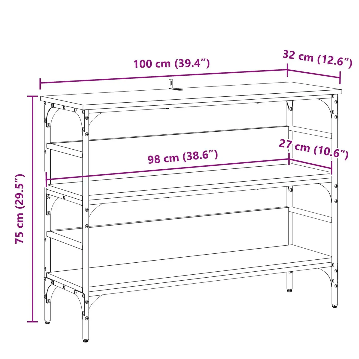 Black Engineered Wood Console Table for Living Rooms