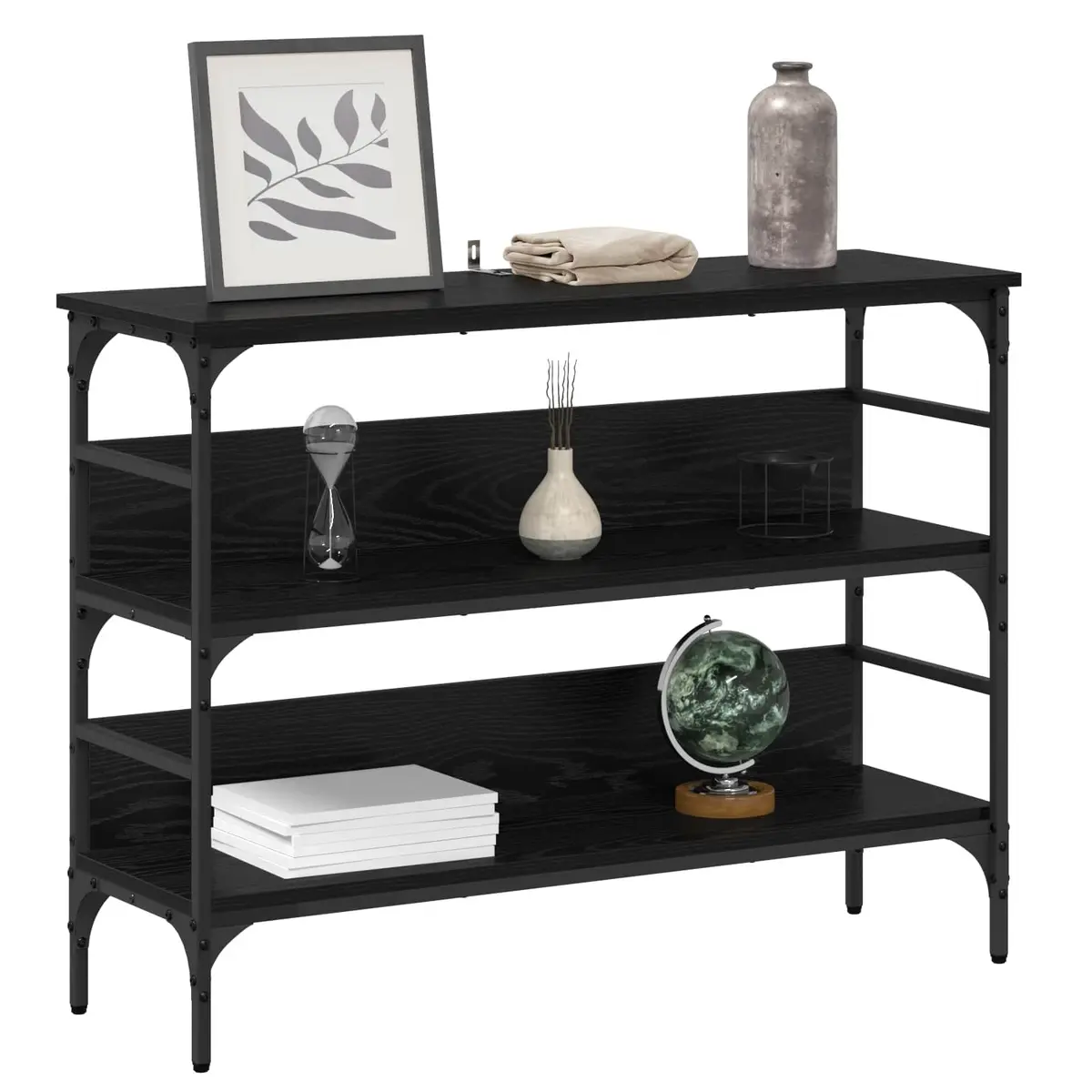 Black Engineered Wood Console Table for Living Rooms