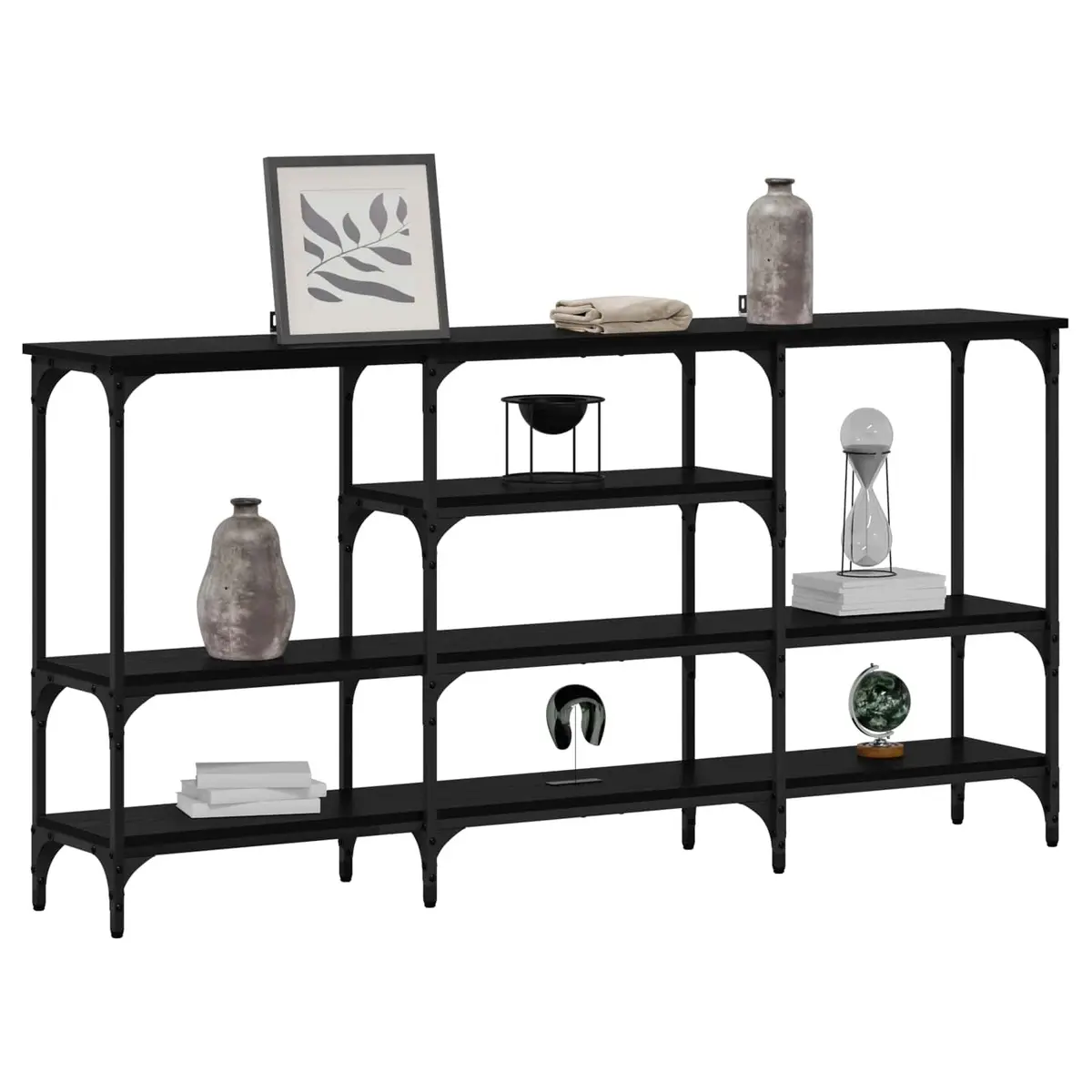 Console Table Industrial Black Oak Steel Frame Engineered Wood 160 x 29 x 80 cm