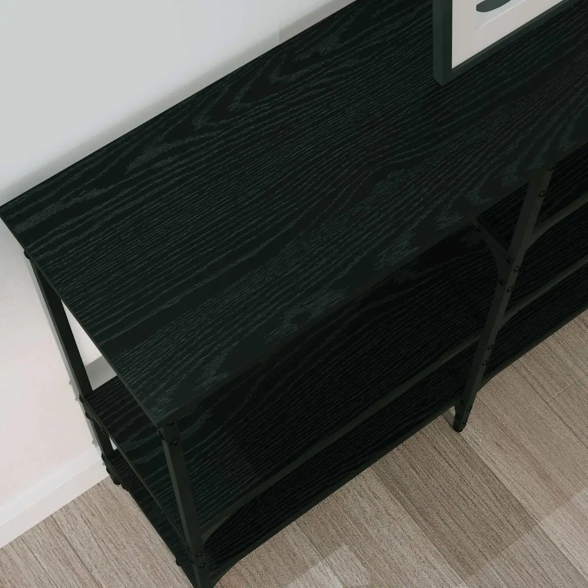 Console Table Industrial Black Oak Steel Frame Engineered Wood 160 x 29 x 80 cm