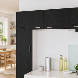 Hanging Kitchen Cabinet Set in Black Oak and White