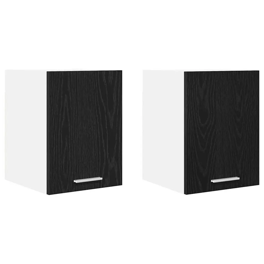 Hanging Kitchen Cabinet Set in Black Oak and White