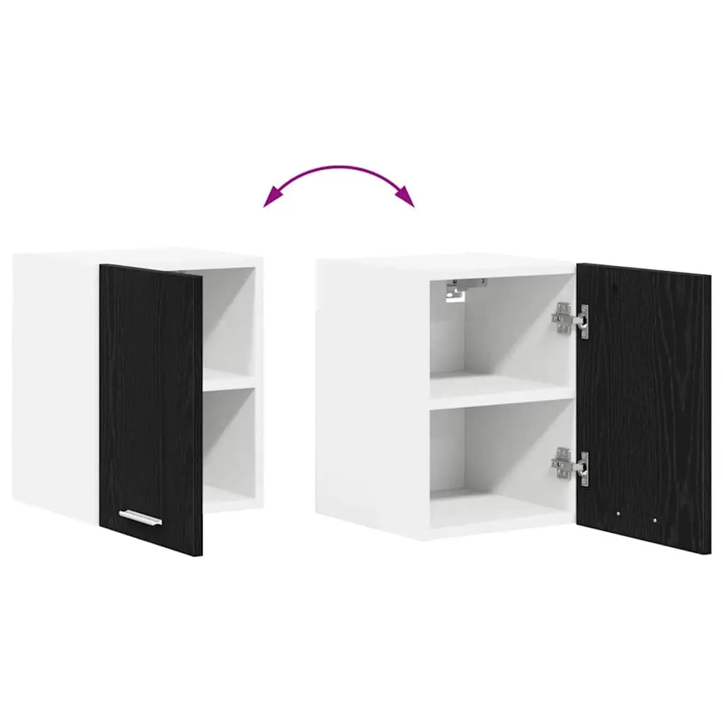 Hanging Kitchen Cabinet Set in Black Oak and White