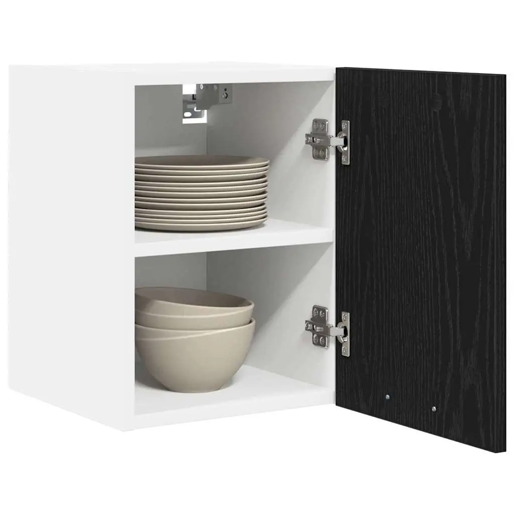 Hanging Kitchen Cabinet Set in Black Oak and White
