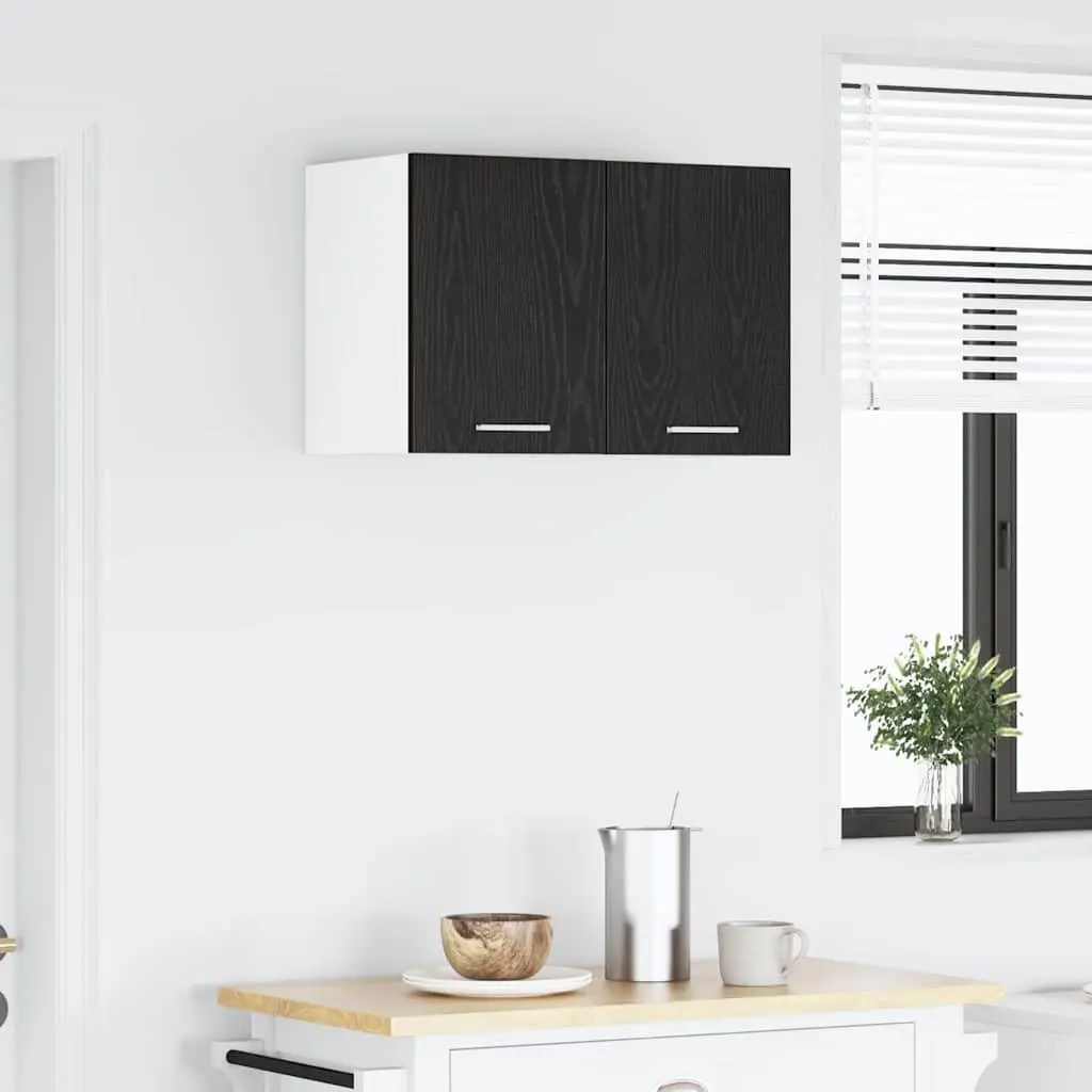 Hanging Kitchen Cabinet Set in Black Oak and White