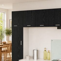 Stylish Hanging Kitchen Cabinet in Black Oak and White