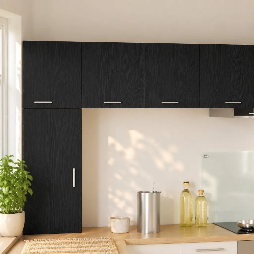 Black Oak and White Kitchen Hanging Cabinet Set