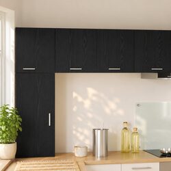 Black Oak and White Kitchen Hanging Cabinet Set