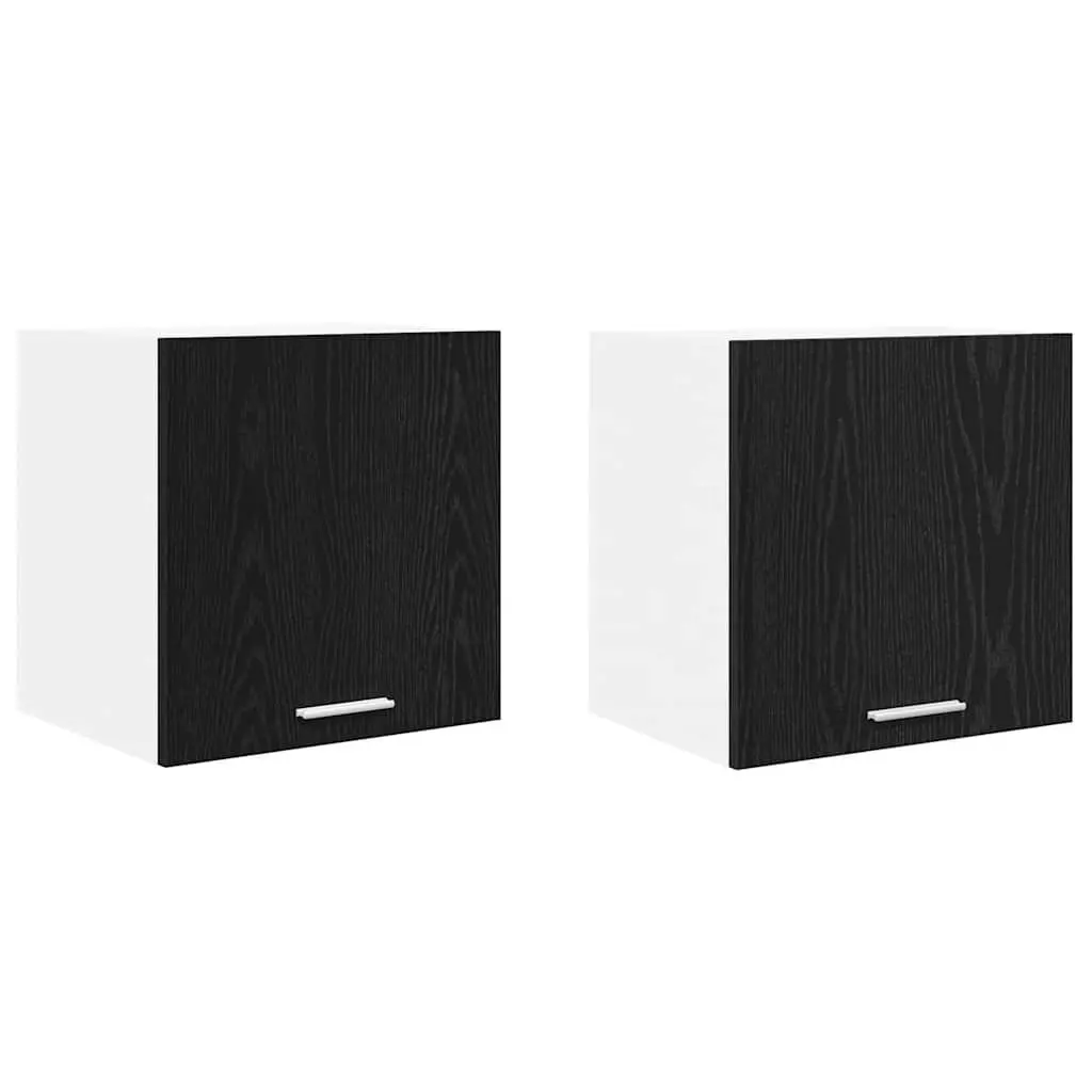 Black Oak and White Kitchen Hanging Cabinet Set
