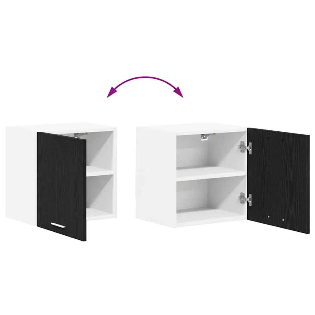 Black Oak and White Kitchen Hanging Cabinet Set