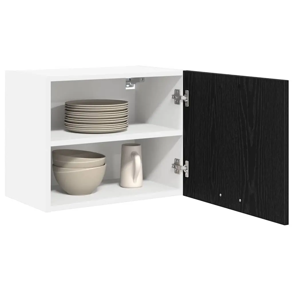 Hanging Kitchen Cabinet Black Oak White Modern 50x31x40cm Engineered Wood