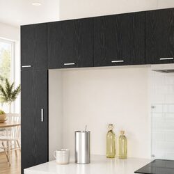 Black Oak and White Hanging Kitchen Cabinet Set of 2