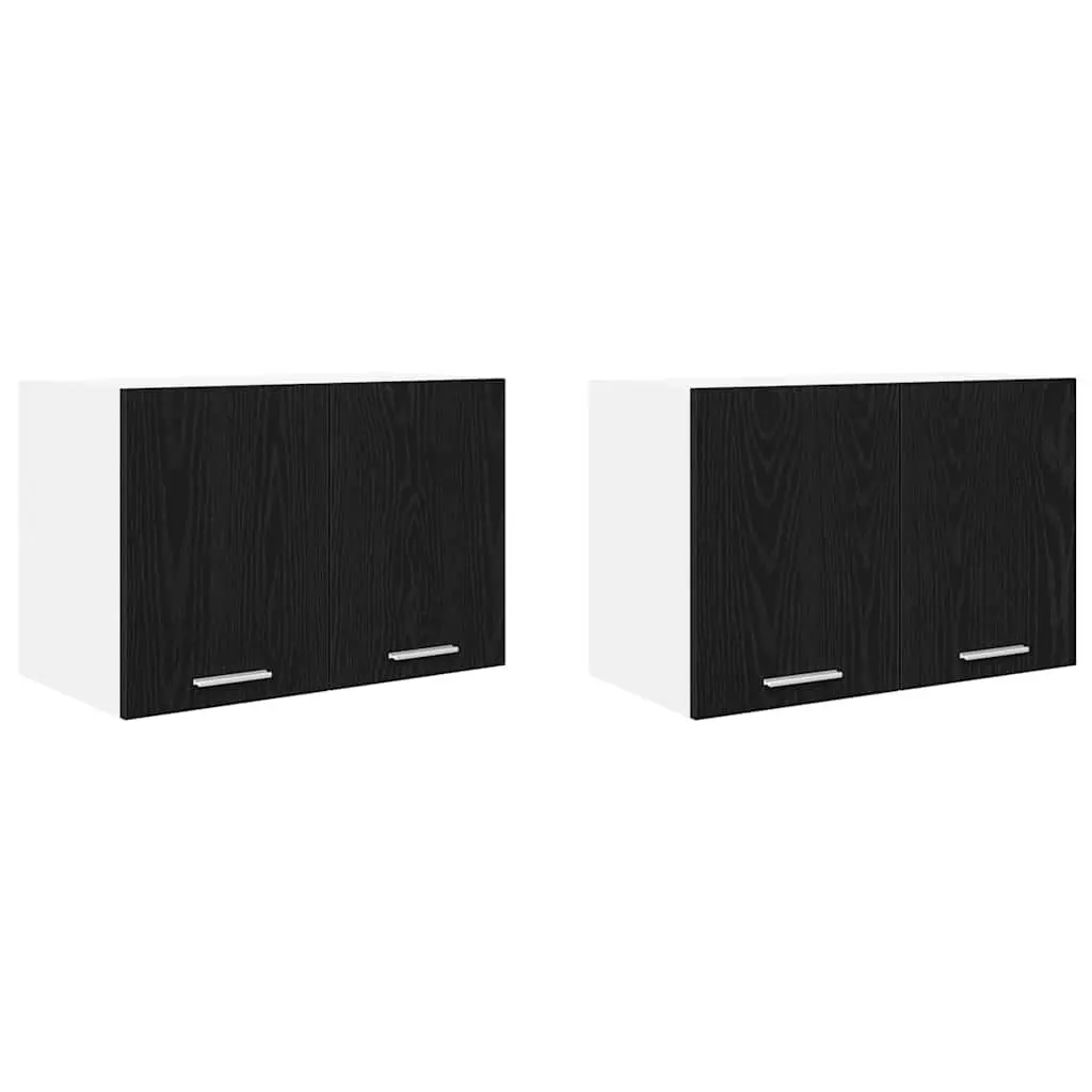 Black Oak and White Hanging Kitchen Cabinet