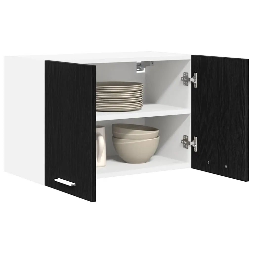Black Oak and White Hanging Kitchen Cabinet