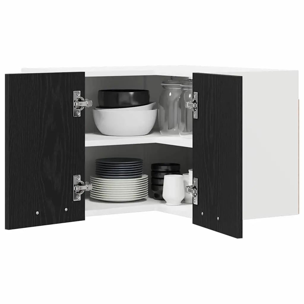 Hanging Kitchen Cabinet Modern Black Oak White 57x57x40cm Engineered Wood