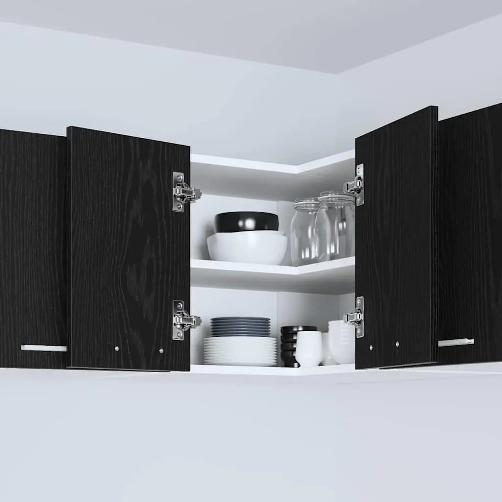 Hanging Kitchen Cabinet Modern Black Oak White 57x57x40cm Engineered Wood