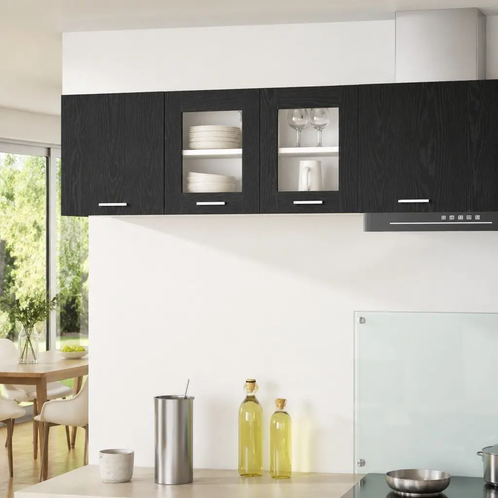 Hanging Kitchen Cabinet Black Oak Modern 2 Piece Engineered Wood