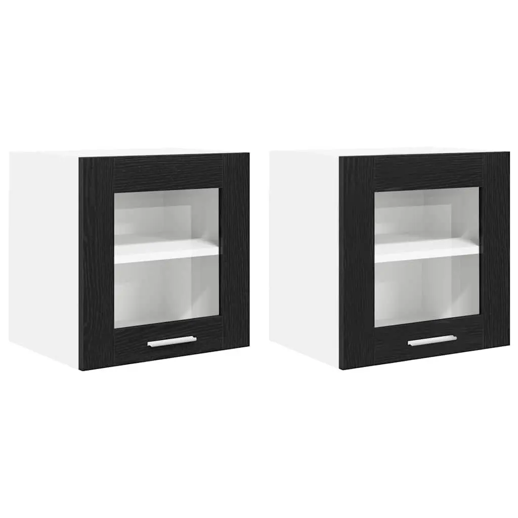 Hanging Kitchen Cabinet Black Oak Modern 2 Piece Engineered Wood