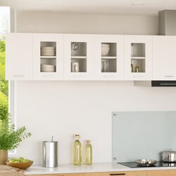 Charming White Engineered Wood Hanging Kitchen Cabinets Set