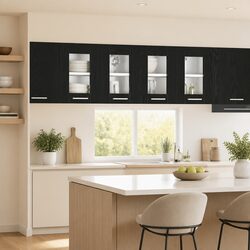 Modern Black Oak Hanging Kitchen Cabinet