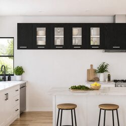 Black Oak Hanging Cabinet Set for Kitchen Storage