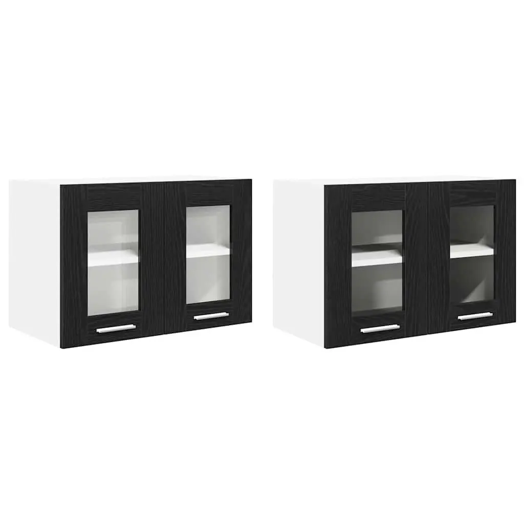 Black Oak Hanging Cabinet Set for Kitchen Storage