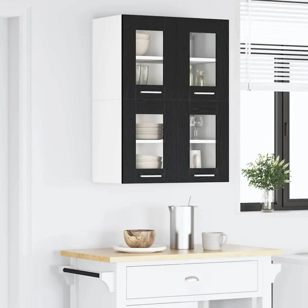 Black Oak Hanging Cabinet Set for Kitchen Storage