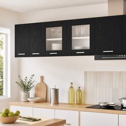 Wall-Mounted Modern Kitchen Cabinet in Black Oak and White