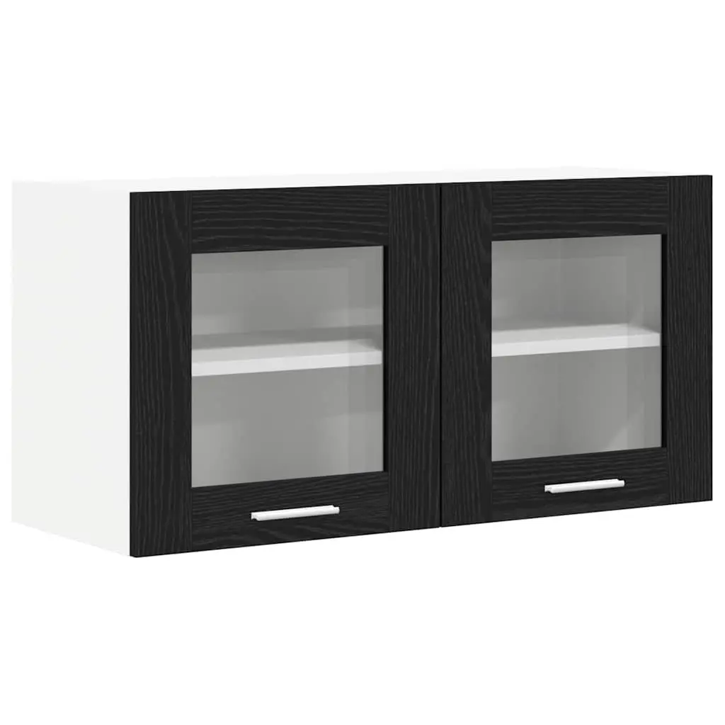 Hanging Kitchen Cabinet Modern Black Oak White 80x31x40cm Engineered Wood Wall Mount