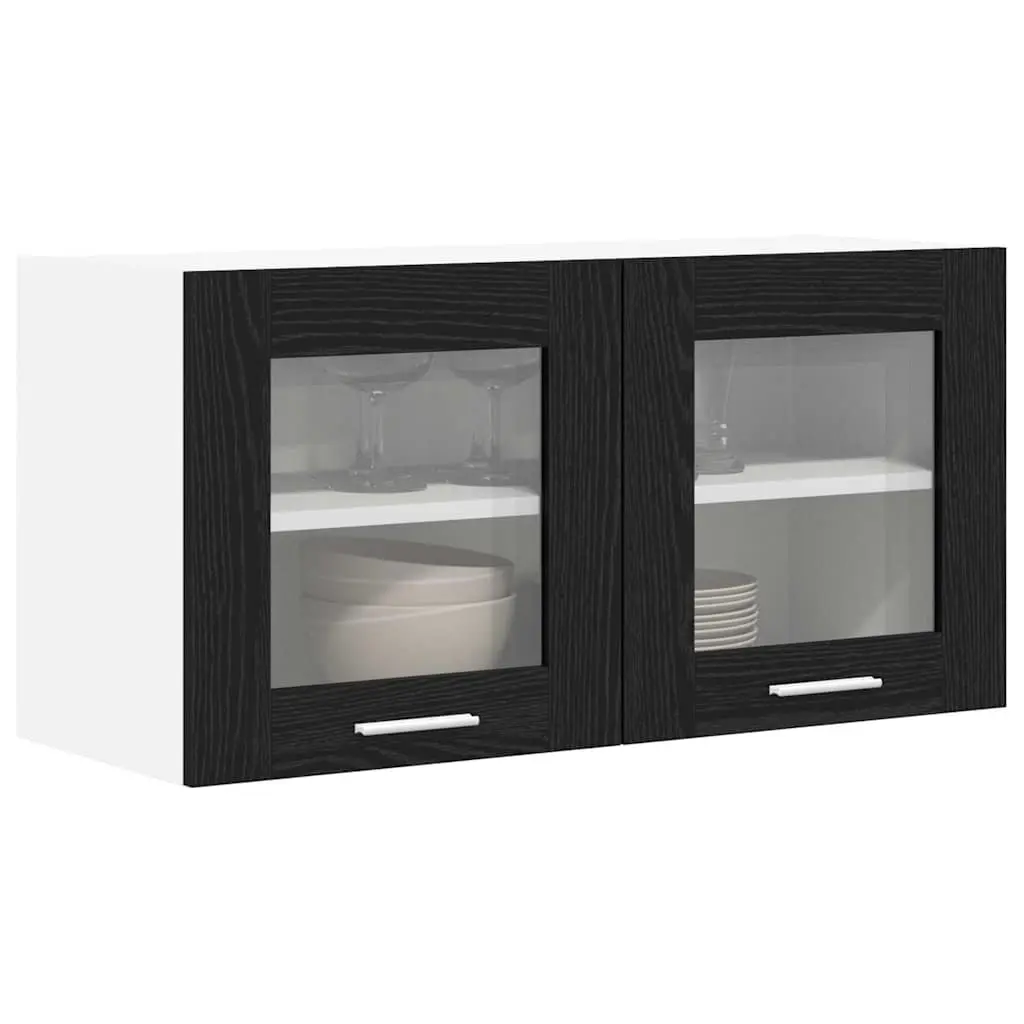 Hanging Kitchen Cabinet Modern Black Oak White 80x31x40cm Engineered Wood Wall Mount
