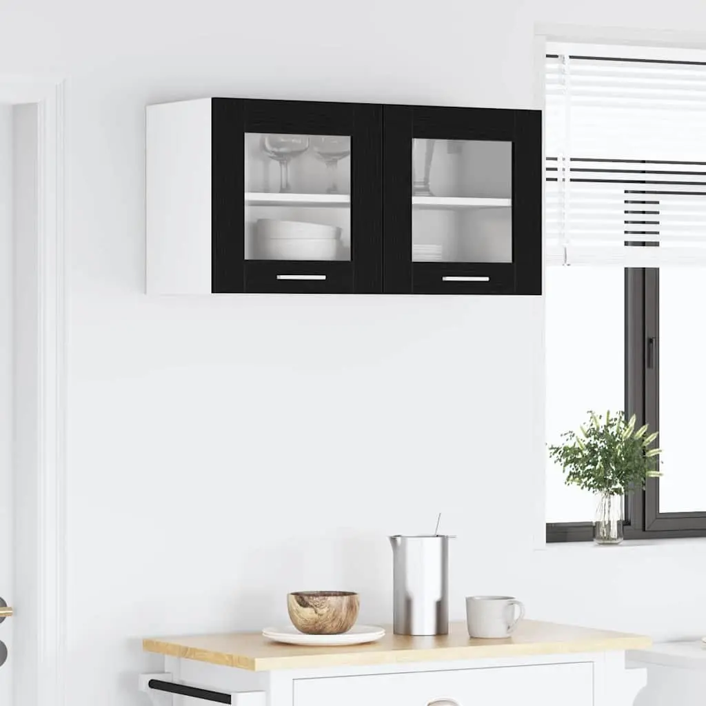 Hanging Kitchen Cabinet Modern Black Oak White 80x31x40cm Engineered Wood Wall Mount