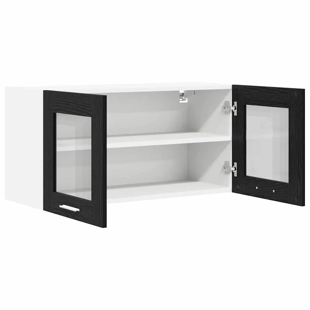 Hanging Kitchen Cabinet Modern Black Oak White 80x31x40cm Engineered Wood Wall Mount
