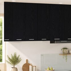Hanging Kitchen Cabinet Set in Black Oak and White