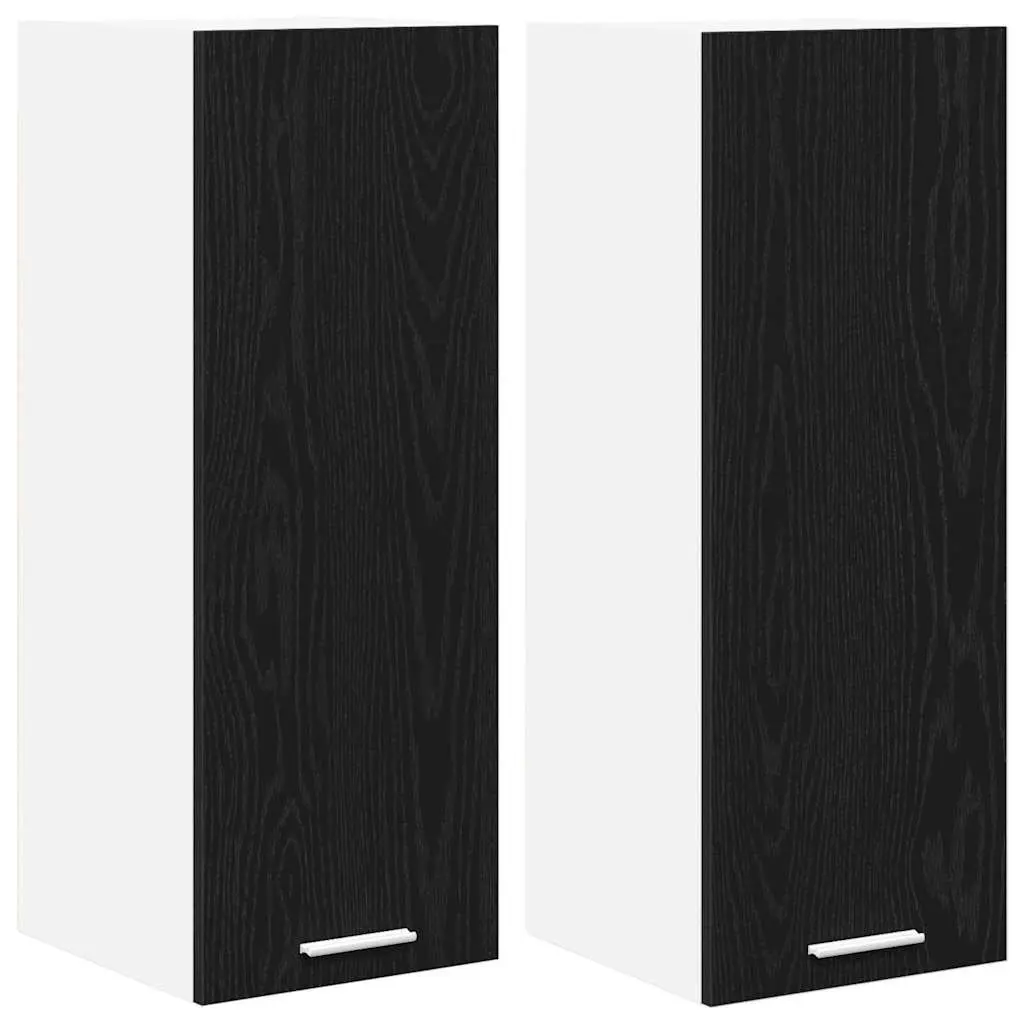 Hanging Kitchen Cabinet Set in Black Oak and White
