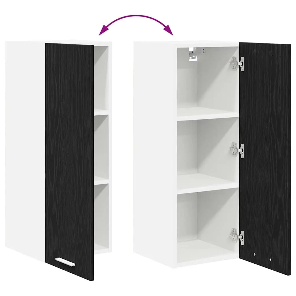 Hanging Kitchen Cabinet Set in Black Oak and White