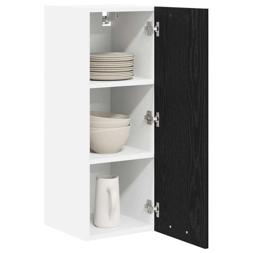 Hanging Kitchen Cabinet Set in Black Oak and White