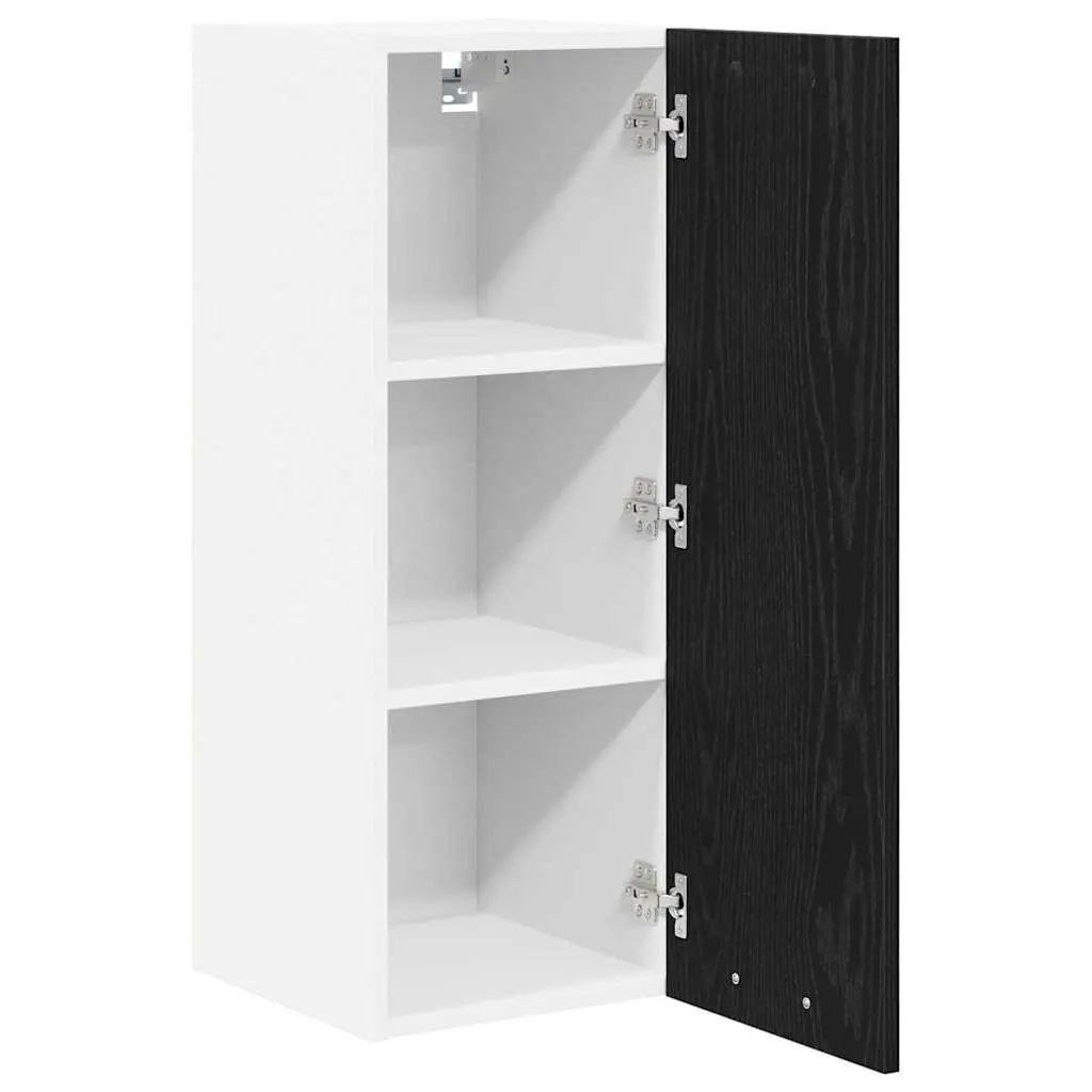 Hanging Kitchen Cabinet Set in Black Oak and White
