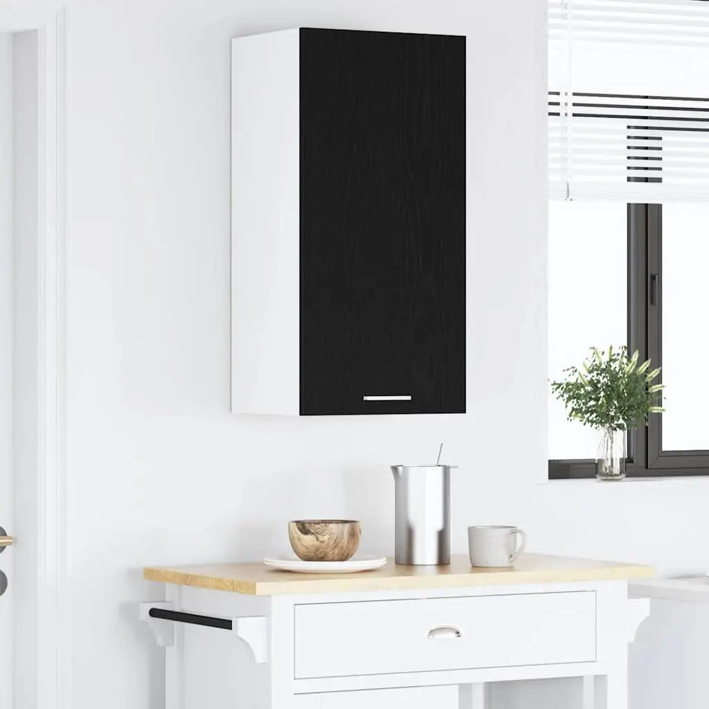 Black Oak and White Hanging Kitchen Cabinet 40x31x80cm